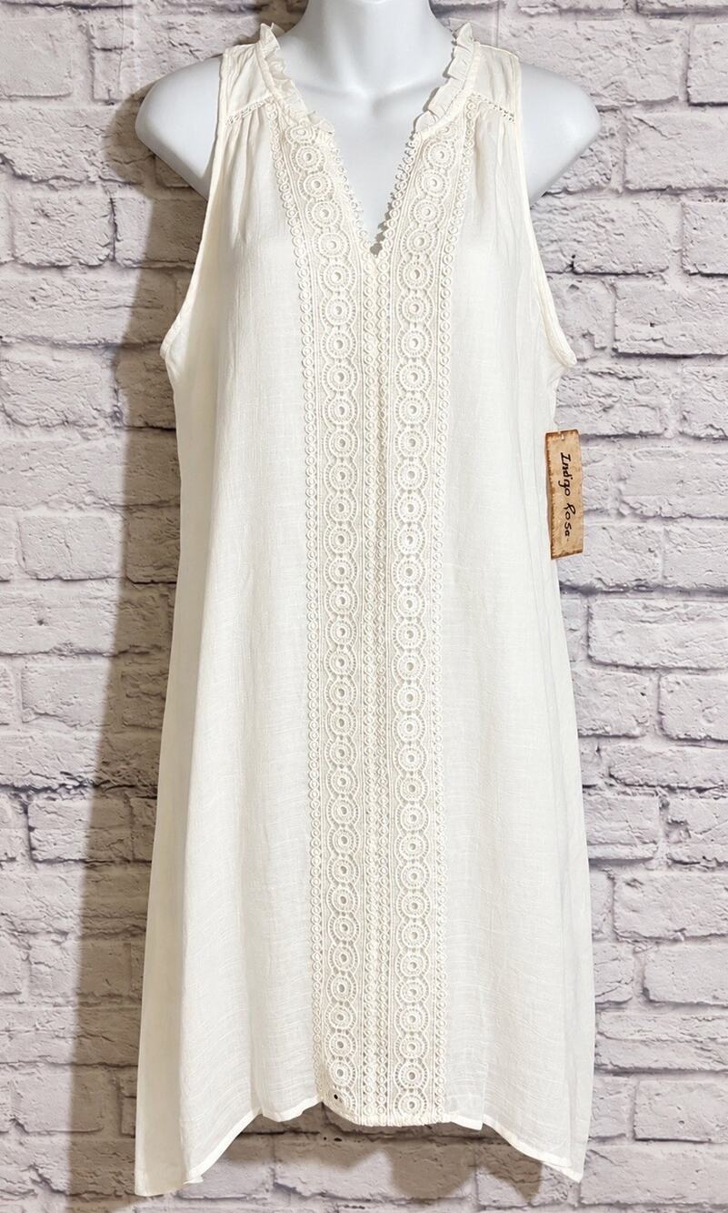 Indigo Rose Womens S White Boho Midi Dress Embroidered Lace Asymmetrical NWT